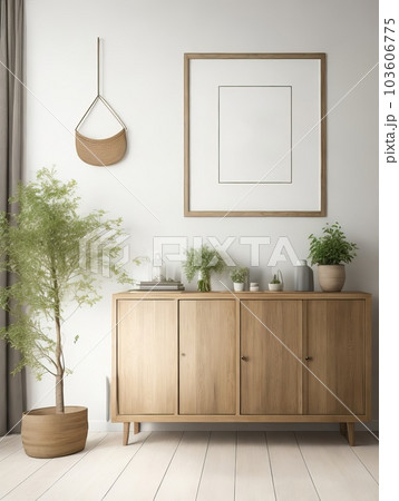 Frame mockup in living room design. Generative AI. 103606775