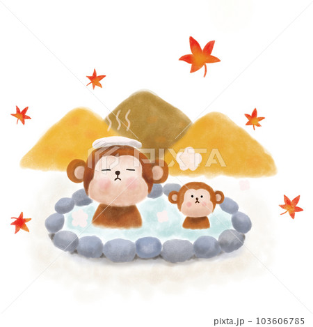 温泉に入るさるのイラストのイラスト素材 [103606785] - PIXTA