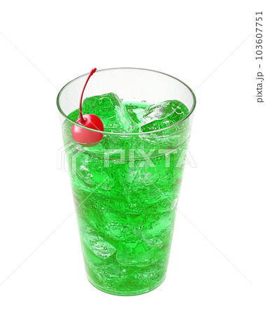 グラスに入ったメロンソーダのイラスト リアル 103607751