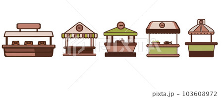 Fish market stall. Farmer market, food market,agriculture fair festival, street food icon set. Flat cartoon vector illustration. Fish market stall. Farmer market, food market,agriculture fair festival, street food icon set. Flat cartoon vector illustration. 103608972