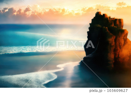 《AI画像》夕暮れのビーチリゾート 103609627