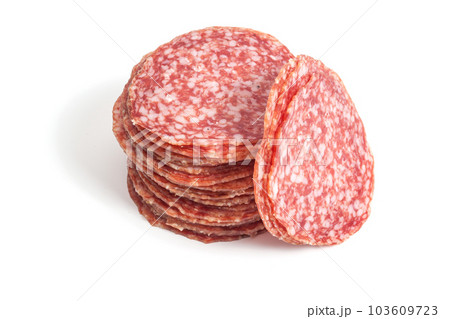 slices salami isolated on a white slices salami isolated on a white 103609723