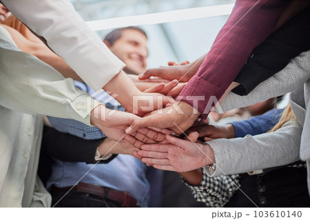 Diverse culture students celebrating together - Focus on hands 103610140