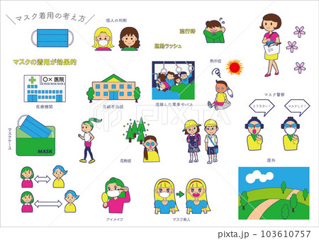 マスクについてのいろいろなイラストのアイコンセット 103610757