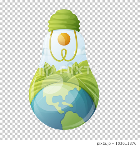 Light bulb with Earth and landscape, meadow and sun inside as a symbol of environmental friendly sources of energy, vector illustration, ecology concept. Save the planet.Go green. Light bulb with Earth and landscape, meadow and sun inside as a symbol of environmental friendly sources of energy, vector illustration, ecology concept. Save the planet.Go green. 103611876