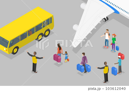 3D Isometric Flat Vector Conceptual Illustration of Airport Shuttle Bus 103612040