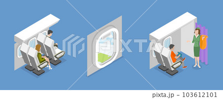 3D Isometric Flat Vector Set of Airplane Items and Scenes 103612101