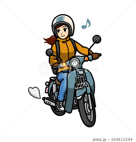 小型バイクで通勤・通学をしている女性のイラスト 小型バイクで通勤・通学をしている女性のイラスト 103612204