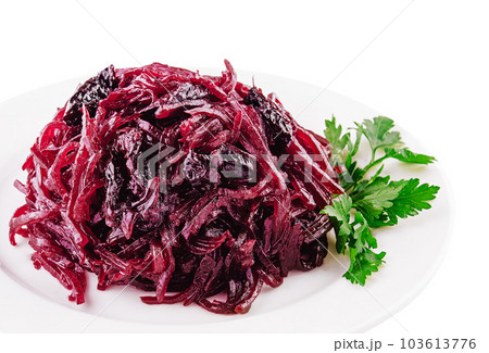 Grated beets in a plate isolated on white background Grated beets in a plate isolated on white background 103613776