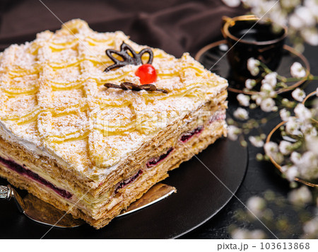 cake with cream cheese filling and cherry 103613868