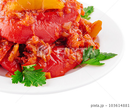 Pickled red bell pepper with oil Pickled red bell pepper with oil 103614881
