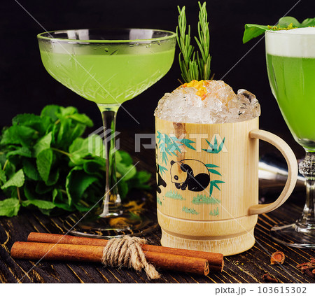 Fresh summer green basil cocktails in a glasses 103615302