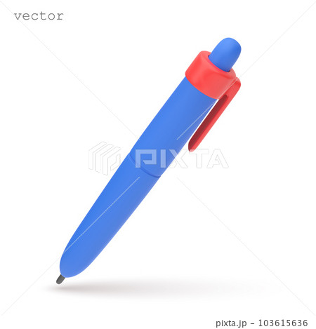 Vector 3D Ballpoint Pen icon. Cute cartoon 3d pen. Realistic 3d blue ballpoint mechanical pen. Vector illustration isolated on white background. Vector 3D Ballpoint Pen icon. Cute cartoon 3d pen. Realistic 3d blue ballpoint mechanical pen. Vector illustration isolated on white background. 103615636
