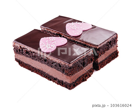 slices of cake in chocolate icing isolated on white slices of cake in chocolate icing isolated on white 103616024