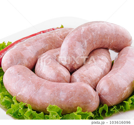 Fresh raw pork bratwurst isolated on a white background 103616096