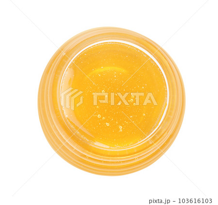Jar of organic honey isolated on white, top view Jar of organic honey isolated on white, top view 103616103