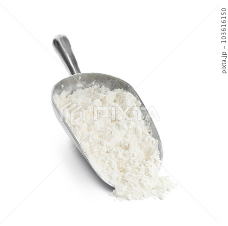 Organic flour in metal scoop isolated on white 103616150