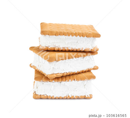 Sweet delicious ice cream cookie sandwiches isolated on white Sweet delicious ice cream cookie sandwiches isolated on white 103616565