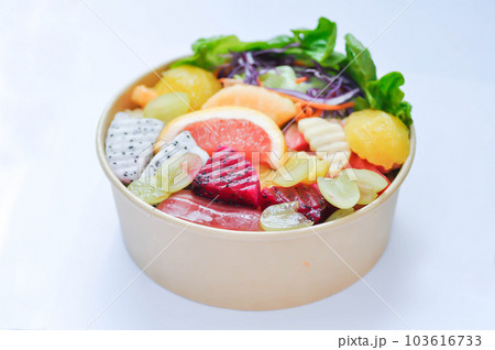 fruit and vegetable salad or orange, dragon fruit and lettuce salad fruit and vegetable salad or orange, dragon fruit and lettuce salad 103616733