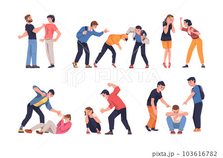 Aggressor and Victim with Violent Man Shouting and Abusing Weak Vector Set Aggressor and Victim with Violent Man Shouting and Abusing Weak Vector Set 103616782