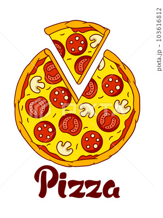 Tasty pizza slice separated. Delicious fast food meal. Illustration for cafe menu. Tasty pizza slice separated. Delicious fast food meal. Illustration for cafe menu. 103616812