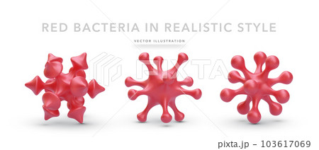 Set of 3d realistic red bacteria with shadow isolated on white background. Vector illustration Set of 3d realistic red bacteria with shadow isolated on white background. Vector illustration 103617069