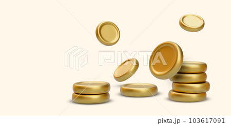 Stack of gold coins and falling gold coins in 3d realistic style. Vector illustration Stack of gold coins and falling gold coins in 3d realistic style. Vector illustration 103617091