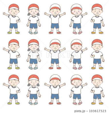 体操服の子供たち　全身　紅白帽 103617323