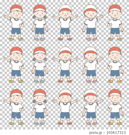 体操服の子供たち　全身　紅白帽 103617323