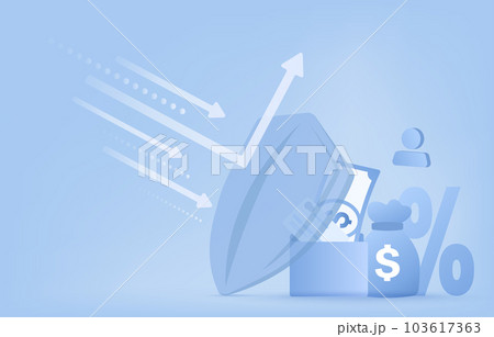 Protection concept. Safeguarding financial, insurance, and other sensitive information. Protecting valuable data and assets. Flat vector illustration with copy space. 103617363