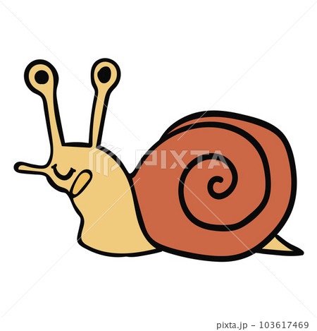 Cartoon doodle linear happy snail isolated on white background. Cartoon doodle linear happy snail isolated on white background. 103617469