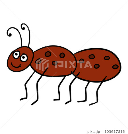 Cartoon linear doodle retro happy ant isolated on white background. Cartoon linear doodle retro happy ant isolated on white background. 103617816