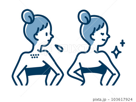 背中の産毛を処理した後の毛穴と剃り残しをきれいにした女性のビフォーアフター 背中の産毛を処理した後の毛穴と剃り残しをきれいにした女性のビフォーアフター 103617924