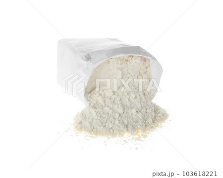 Overturned paper bag with flour isolated on white 103618221