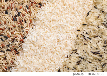 Different types of rice as background, top view Different types of rice as background, top view 103618550