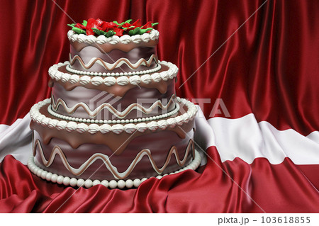 Chocolate cake on the Latvian flag background, 3D rendering 103618855