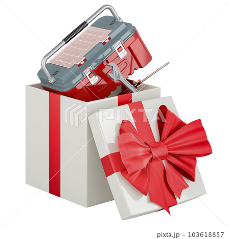 Toolbox inside gift box, 3D rendering 103618857