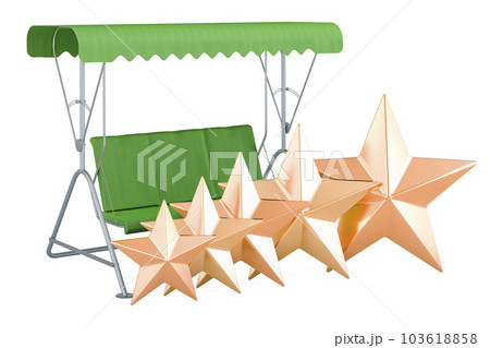 Garden swing with canopy with five golden stars, 3D rendering 103618858