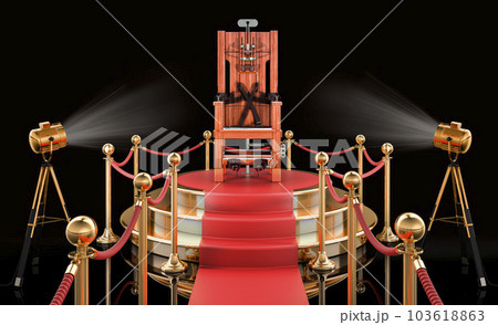 Podium with electric chair, 3D rendering Podium with electric chair, 3D rendering 103618863