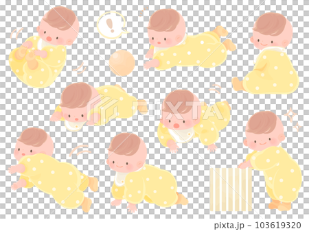 いろいろな発達段階の可愛い赤ちゃんセット 黄色 いろいろな発達段階の可愛い赤ちゃんセット 黄色 103619320