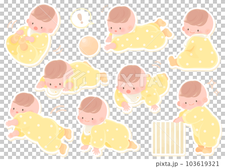 Cute baby set for various developmental stages yellow bordered Cute baby set for various developmental stages yellow bordered 103619321