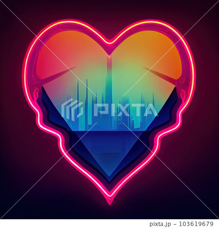 Luminous reverie. The neon heart's spectacular display of radiance, enveloped by the mysteries of the night. AI-generated 103619679