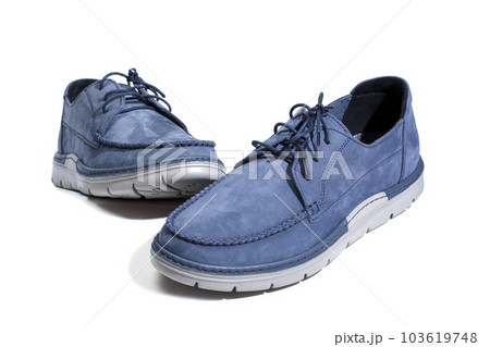 Blue leather men's shoes on a white background Blue leather men's shoes on a white background 103619748