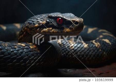 Ancient reptile with red eyes. Dangerous poisonous exotic snake. Generative AI 103619999