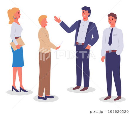 Employees communicate, meeting at office. Communicate and work. Flat vector image isolated on white 103620520
