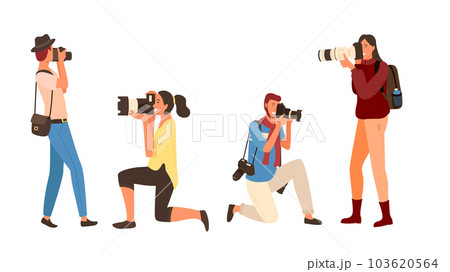 People Photographing, Man and Woman Shoot Vector 103620564