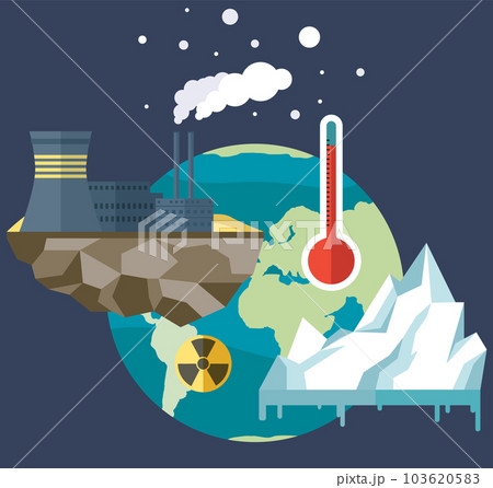 Planet suffers from human activity. Melting glaciers, global warming, pollution, radioactive waste 103620583