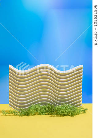 Texture concrete geometric elements and moss isolated on a blue 103621806