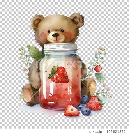 Watercolor bear with jam jar. Illustration Generative AI 103621882