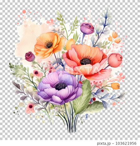Watercolor flower bouquet. Illustration AI Generative 103621956